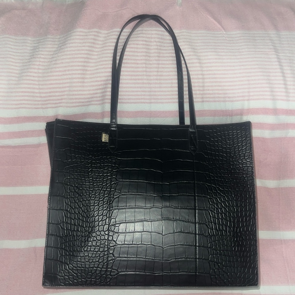 BEIS Large Work Tote in Black Croc